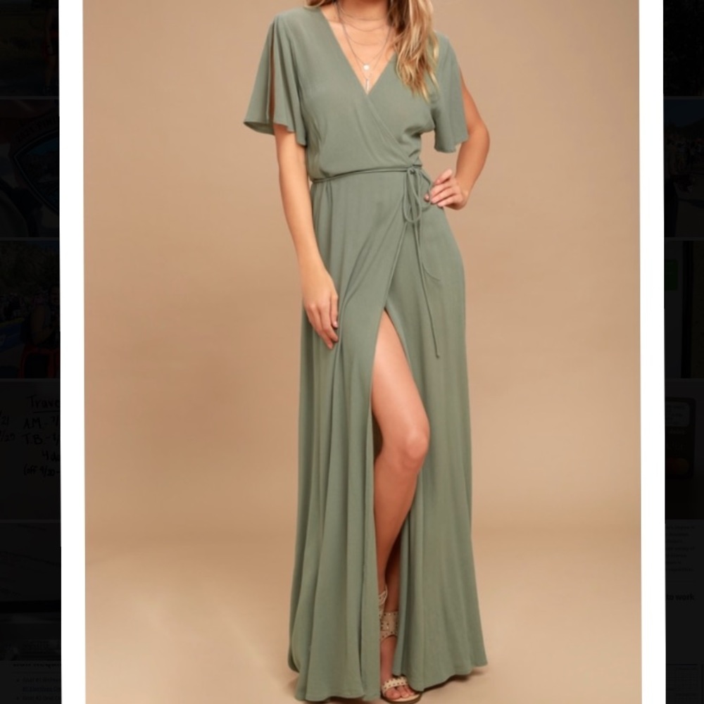 much obliged washed olive green wrap maxi dress